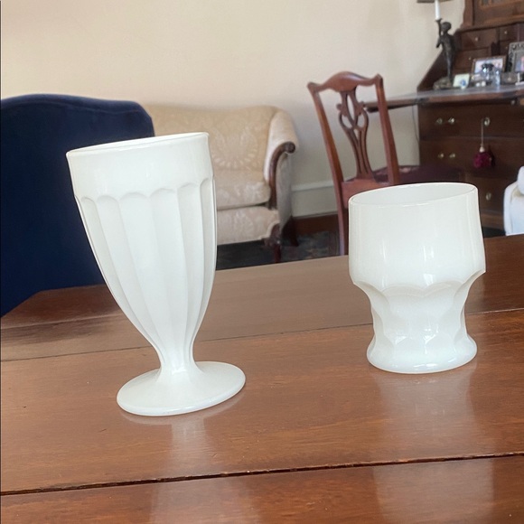 Other - 2 Mid-century Milk Glass 1) parfait glass 2) honeycomb drinking glass each
